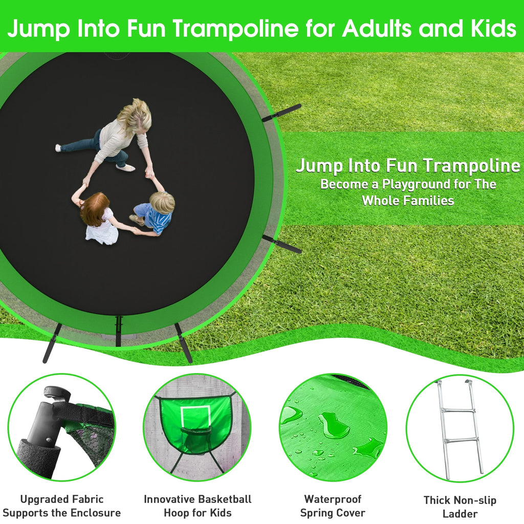 12FT 14FT Trampoline with Enclosure, Basketball Hoop, LED Light and Sprinkler K38434