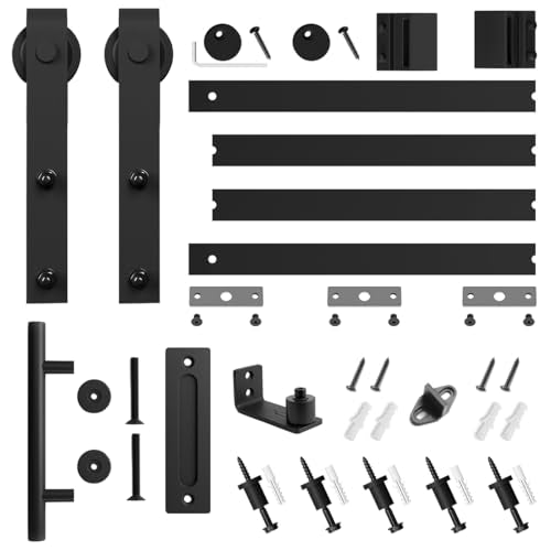 6.8FT Sliding Barn Door Hardware Kit with Track Kit, Pull Handle Set and Floor Guide F618