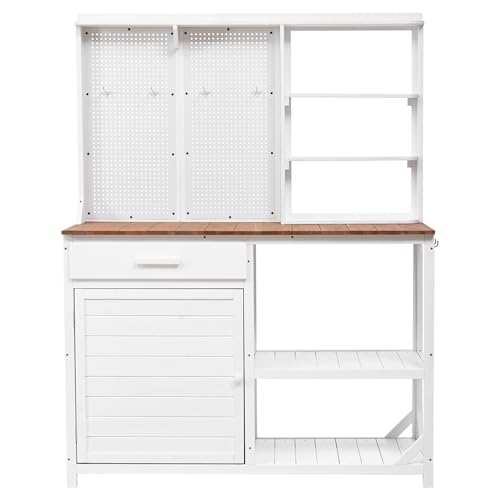 Brown Wooden Potting Bench Table with Hutch U653121