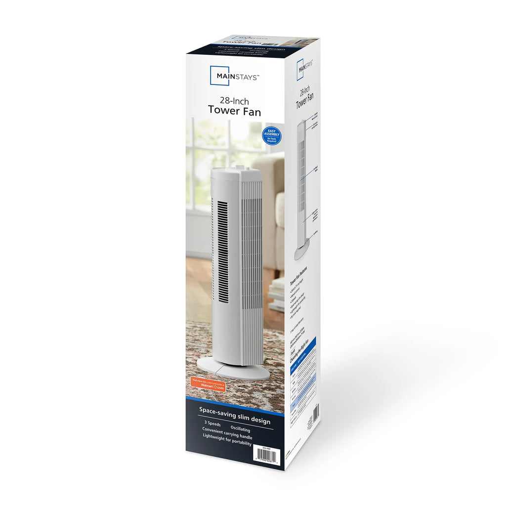 28 Inch 3 Speed Oscillating Tower Fan, White R409108