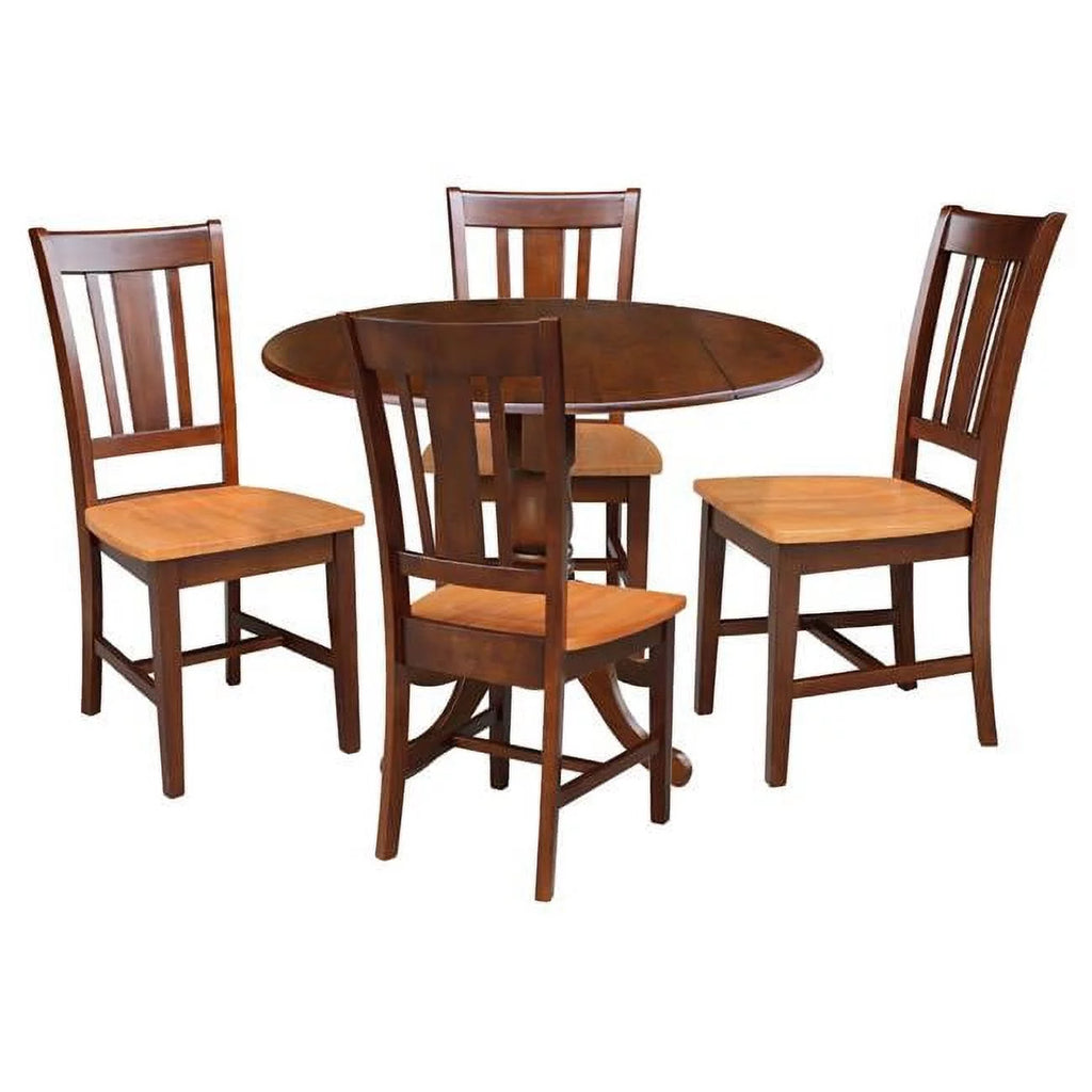 42 in Solid Wood Dining Table with 4 Splat Back Chairs R177329
