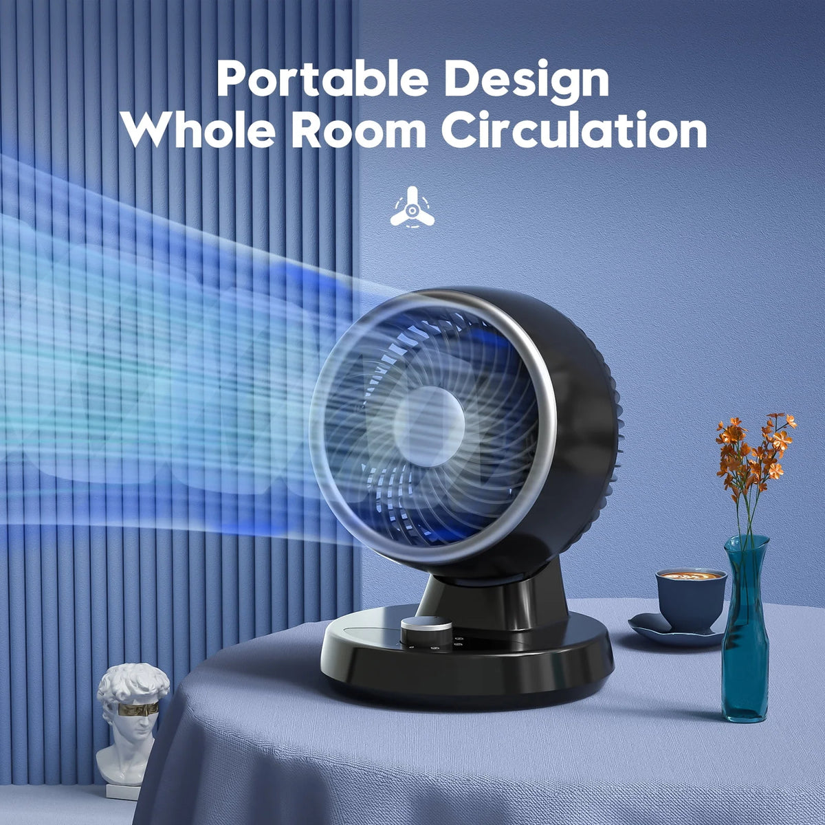 Portable Table Fan with 90° Auto-oscillation, 6 Tilting Head Settings, 3 Speeds Z977