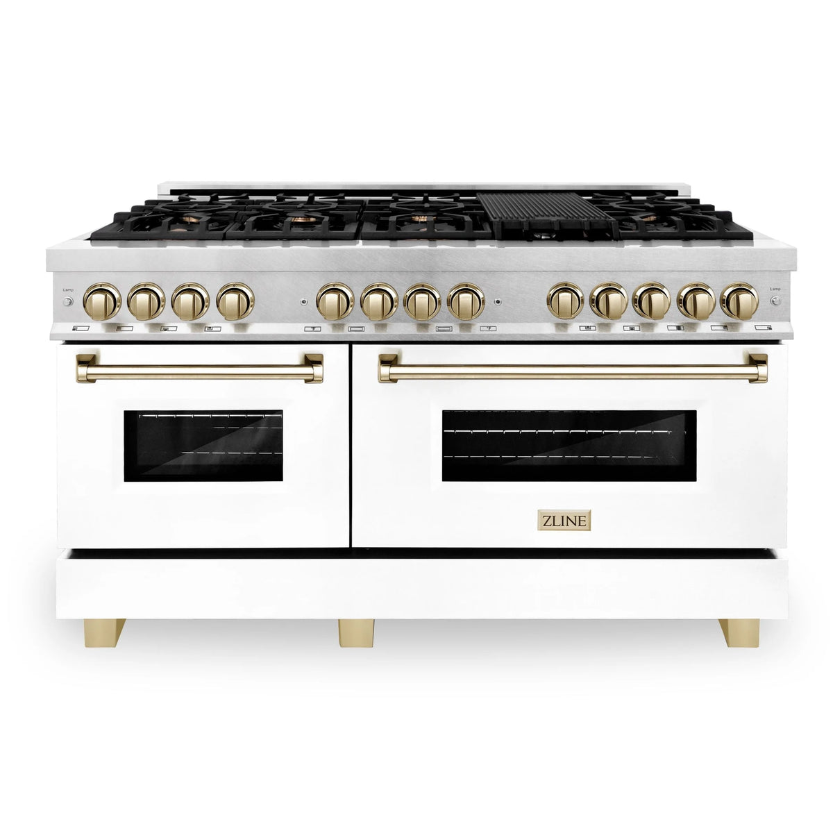 60 Inch Dual Fuel Range with White Matte Door and Gold Accents N664