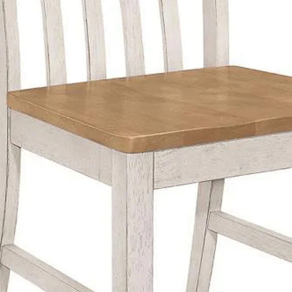18 Inch Set of 2 Slatted Back Antique White Wood Dining Chair Q189