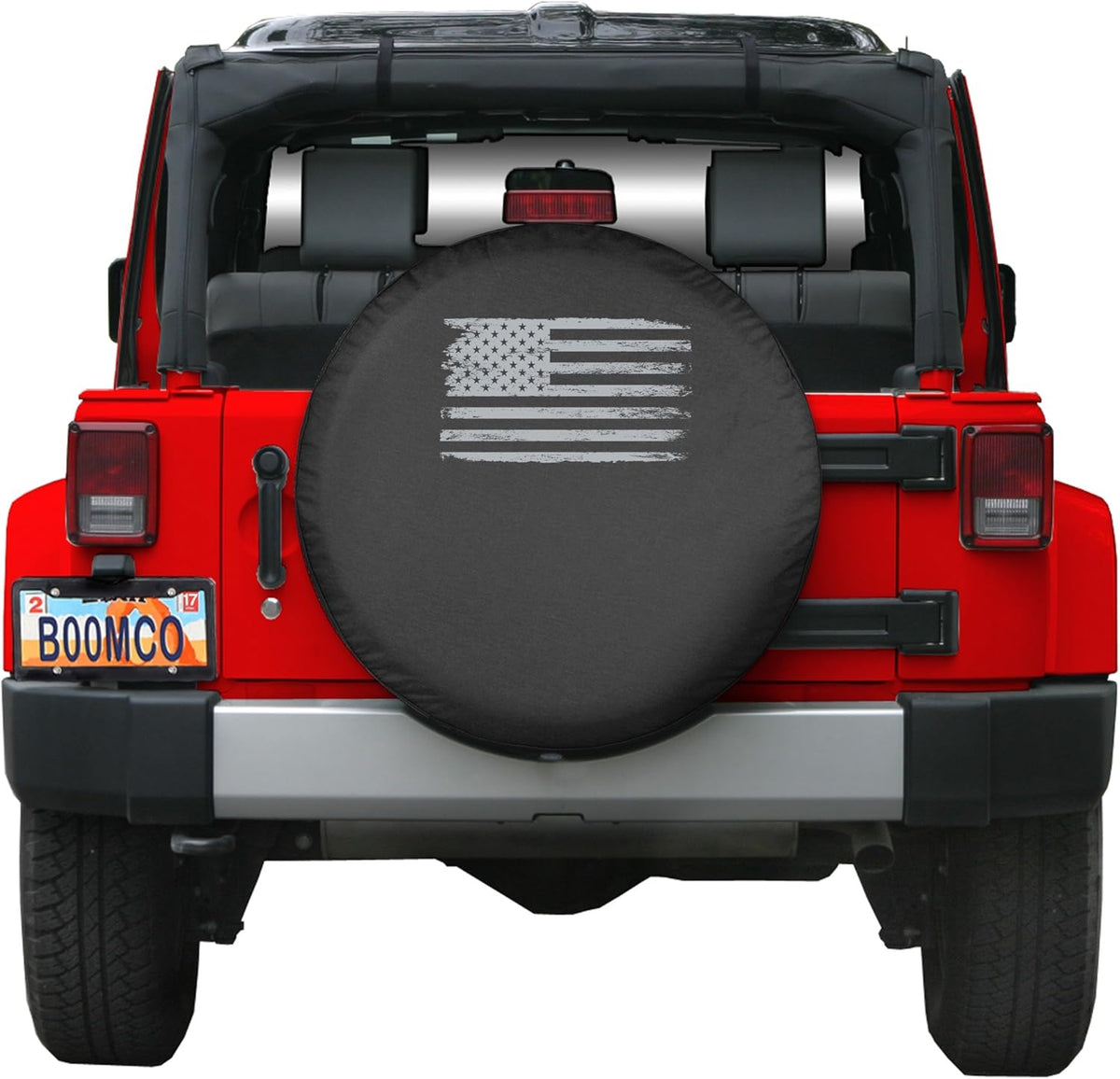 Distressed American Flag Spare Tire Cover Black Denim Vinyl L6183