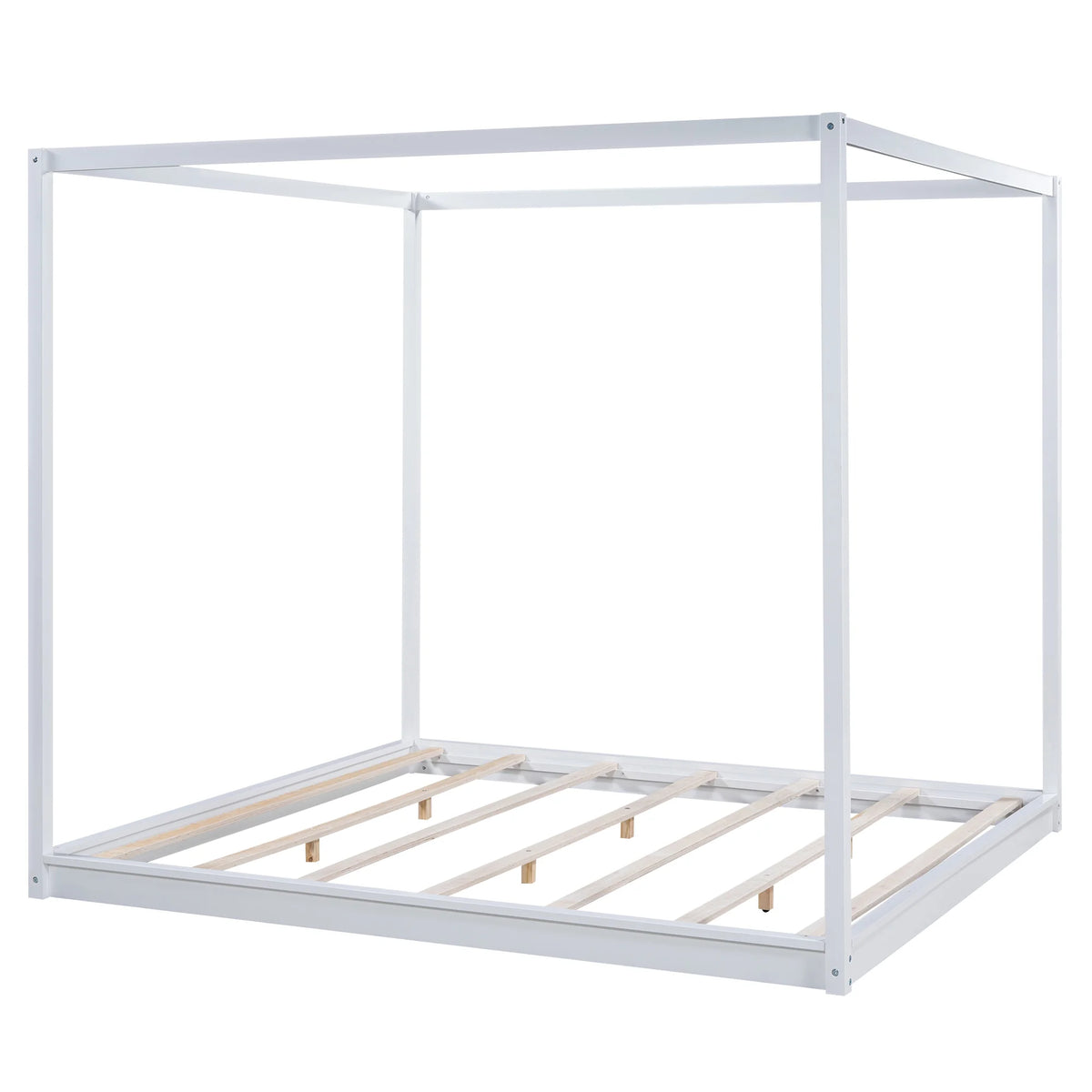 White Pine Wood Queen Size Canopy Platform Bed L705