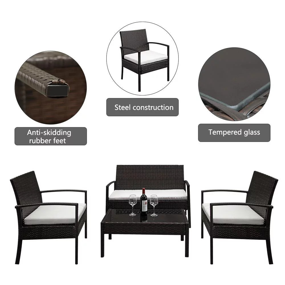 4 PCS Patio Rattan Conversation Furniture Set N6111