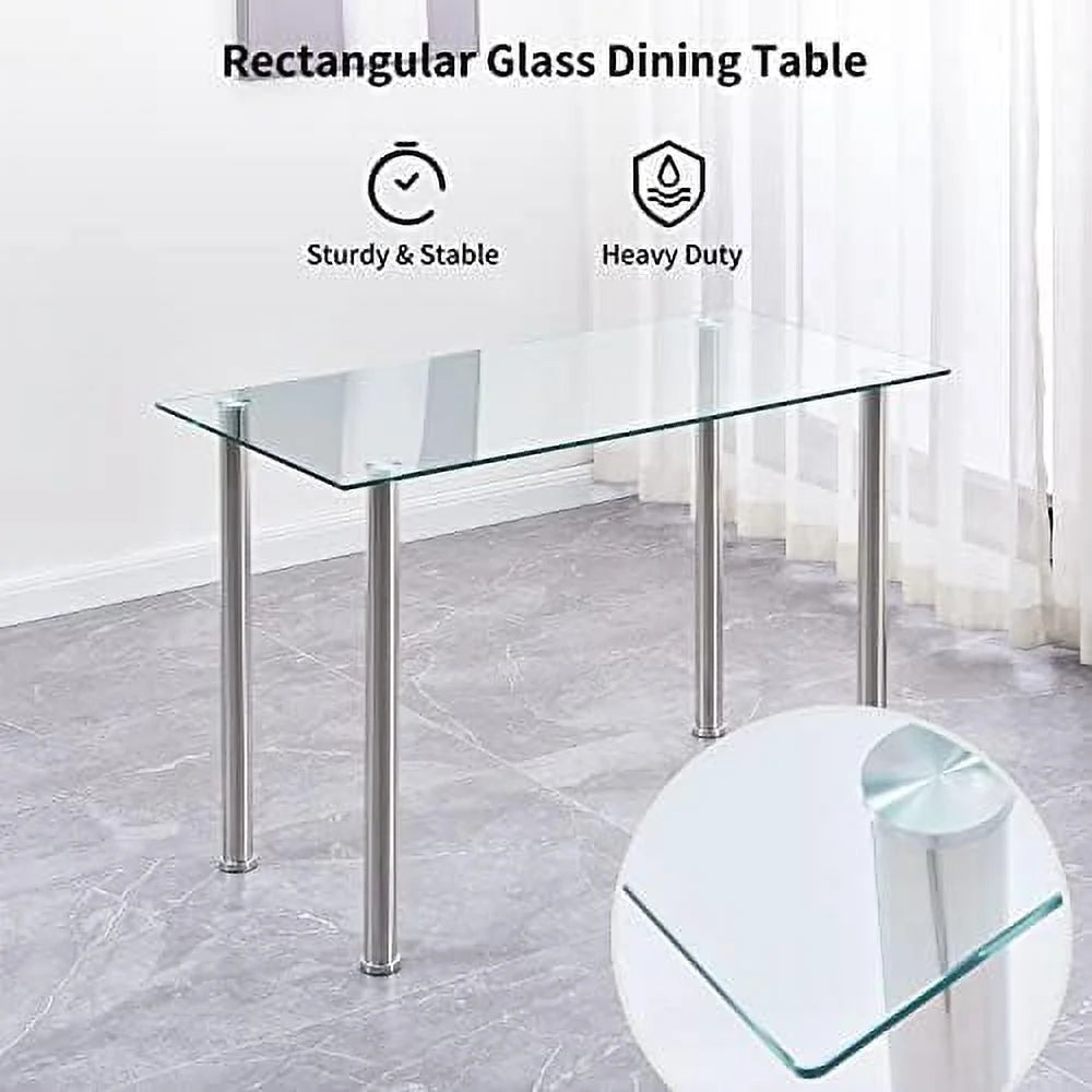 Glass Dining Table Set for 6 7 Piece Black Tempered Glass Table and Faux Leather Chairs U901728