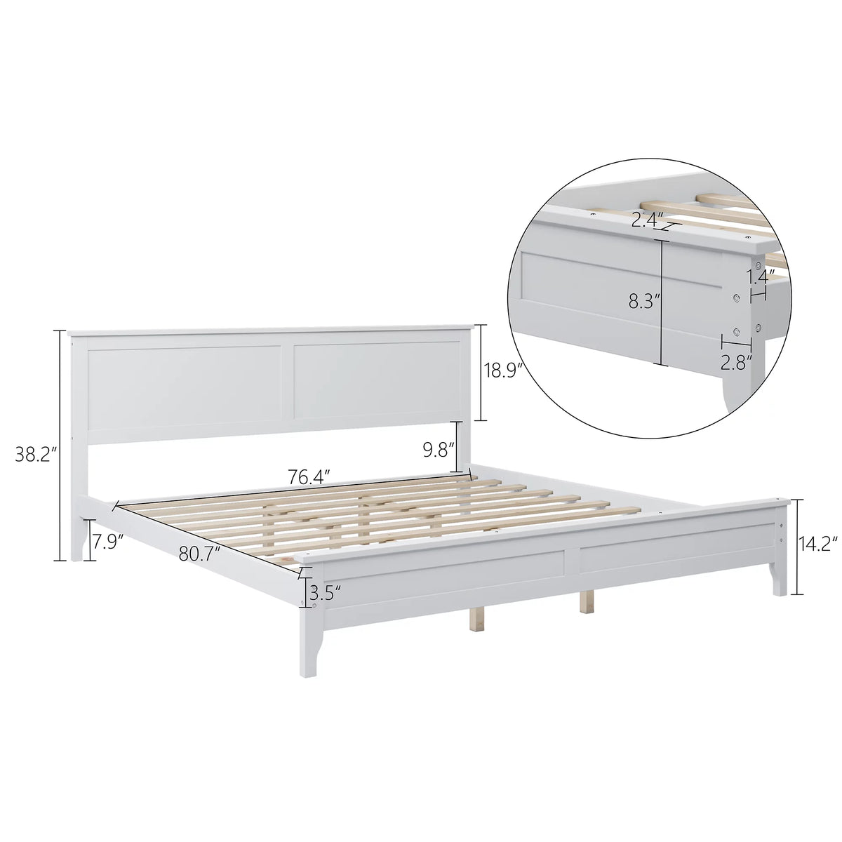 Modern White Solid Wood King Platform Bed P379708