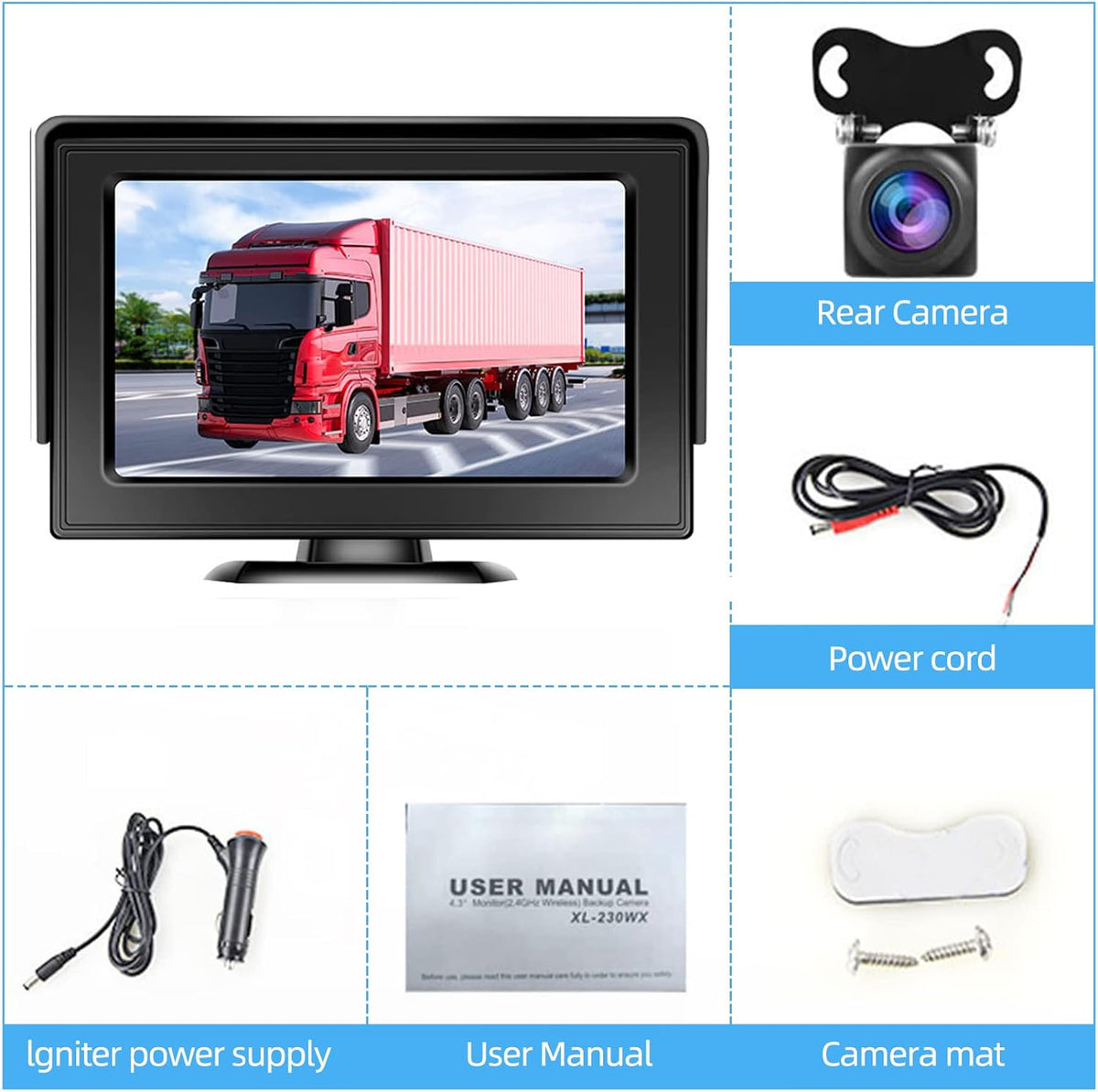 Wireless Backup Camera with Monitor Kit 4.3" HD 1080P Waterproof Night Vision D513