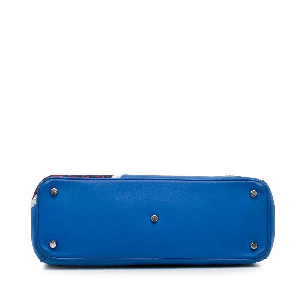 Pre-Owned Blue Embroidered Calf Leather Satchel V3694