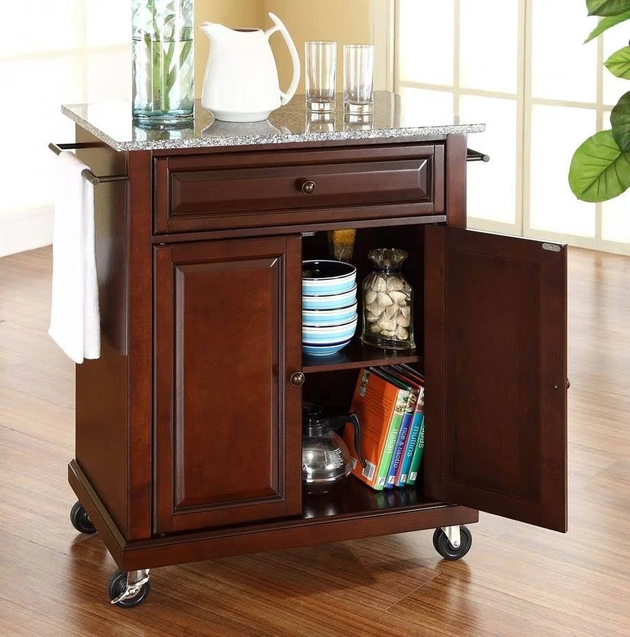 Solid Granite Top Portable Kitchen Cart/Island P572898
