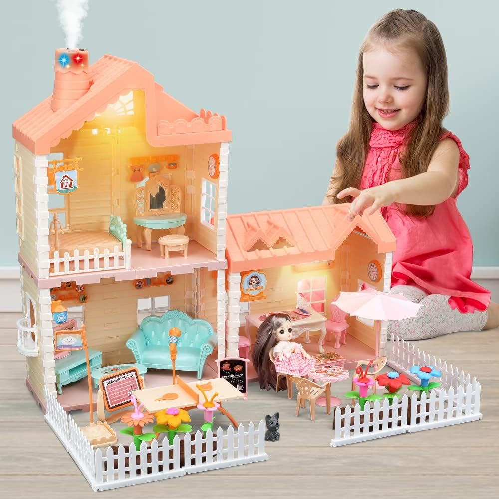 Dollhouse with Light, Chimney and Doll Toy Figures S82648