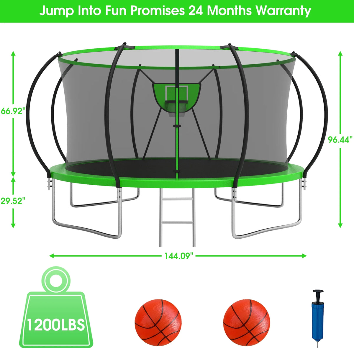 12FT 14FT Trampoline with Enclosure, Basketball Hoop, LED Light and Sprinkler K38434