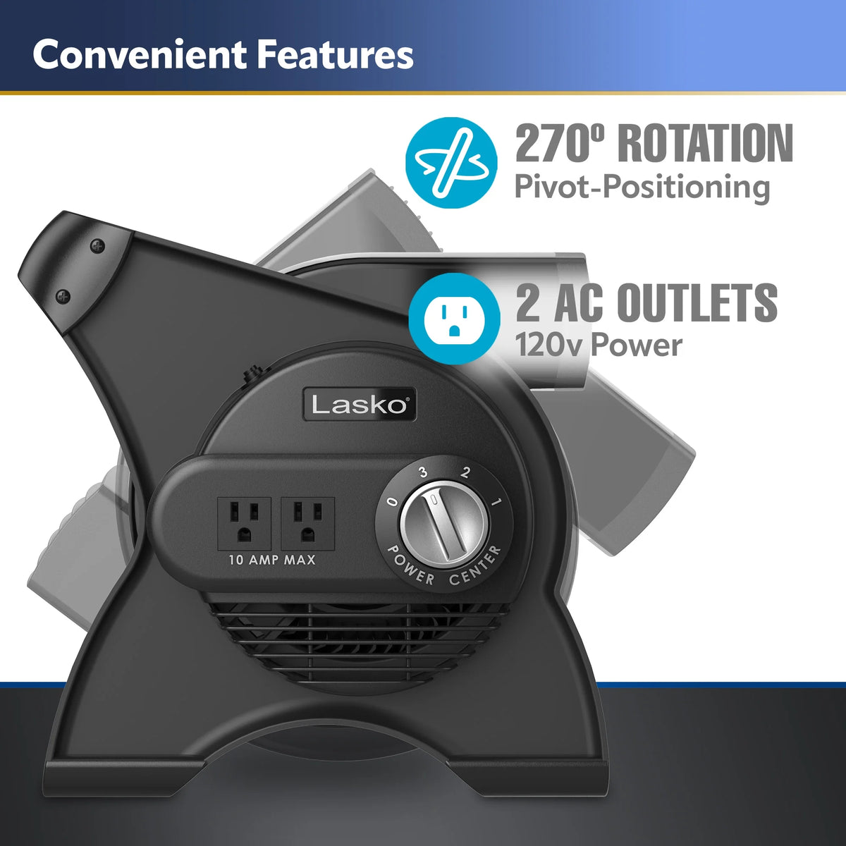 12 Pivoting High Velocity 3-Speed Blower Fan with Outlets, Black J4652