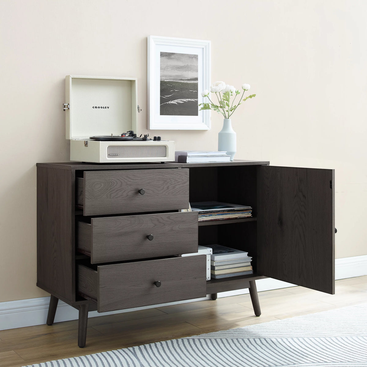 Gray 3 Drawer Engineered Wood Media Console Table T769