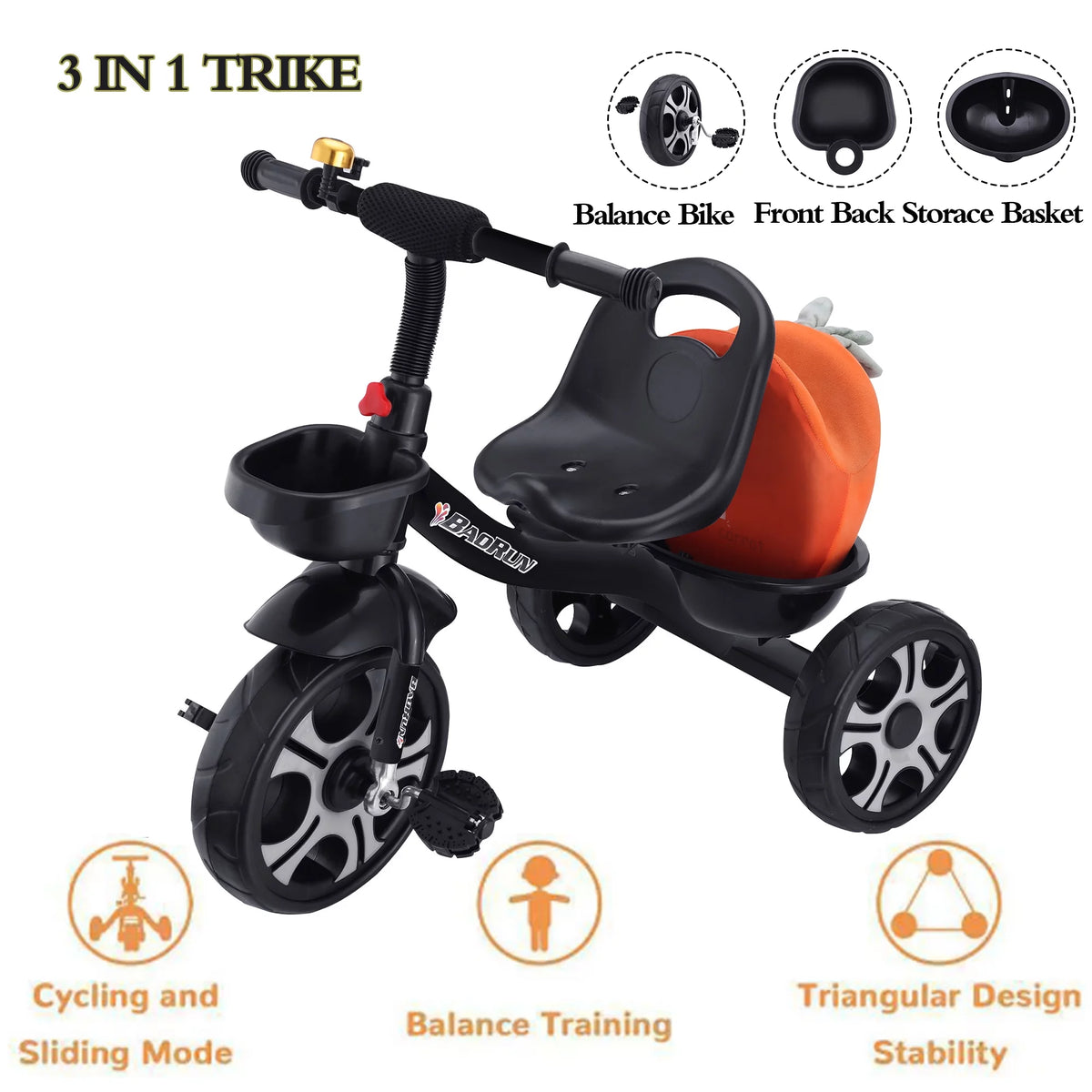 Kids Balance Bike with Storage Basket and Bell W46167