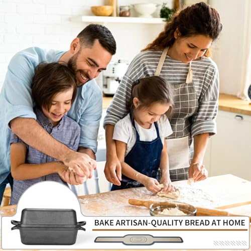 9x5-inch Cast Iron Bread Pan with Lid and 2 Bread Mats E542
