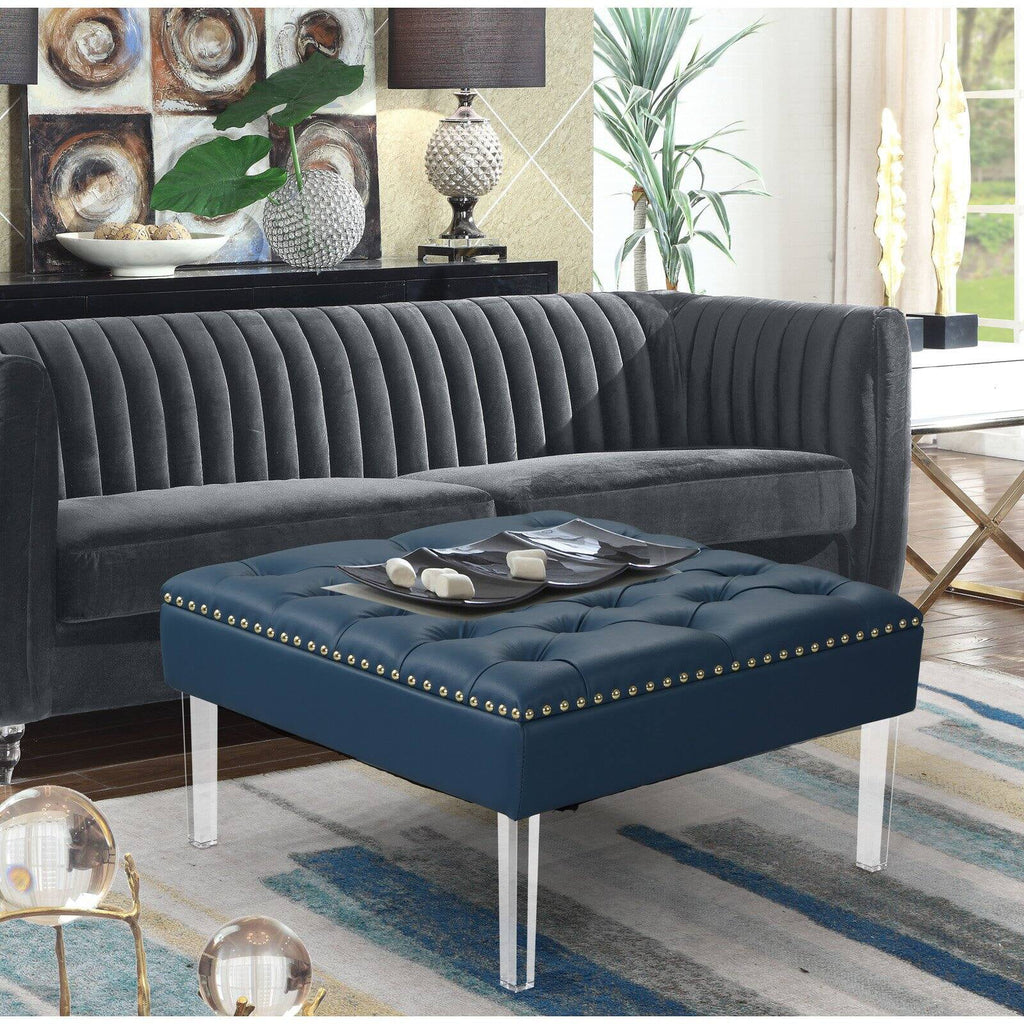 Square Tufted PU Leather Upholstered Ottoman H675255