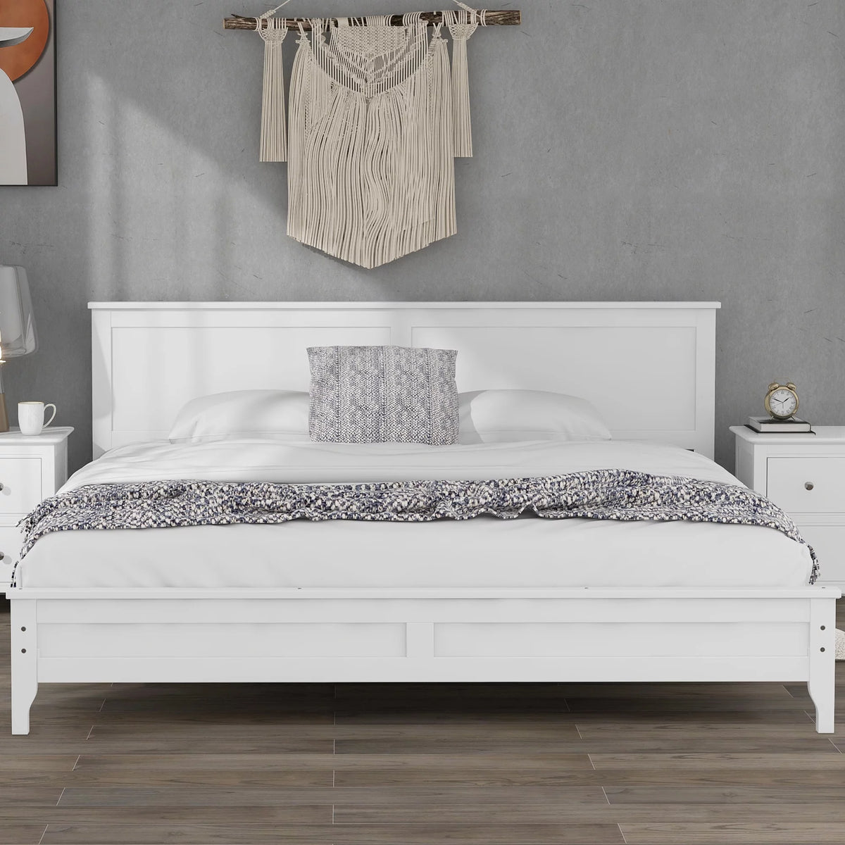 Modern White Solid Wood King Platform Bed P379708