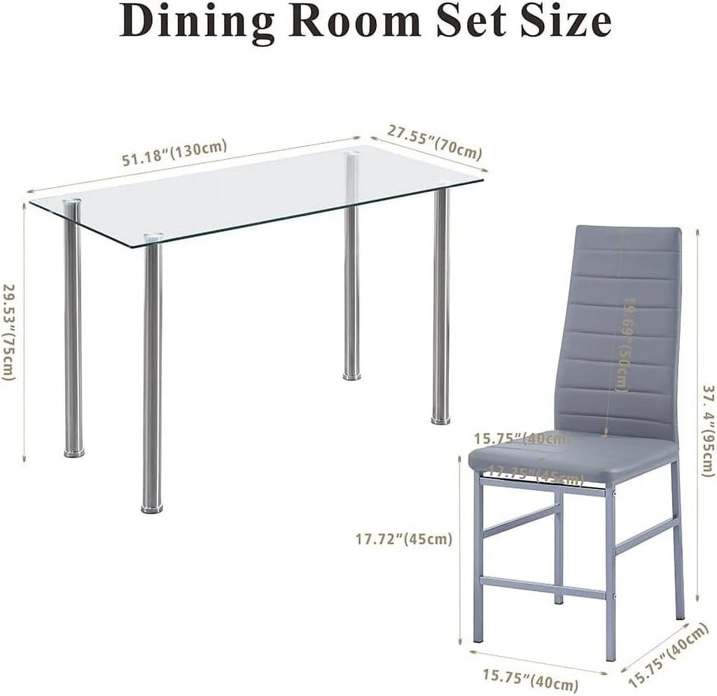 Glass Dining Table Set for 6 7 Piece Black Tempered Glass Table and Faux Leather Chairs U901728