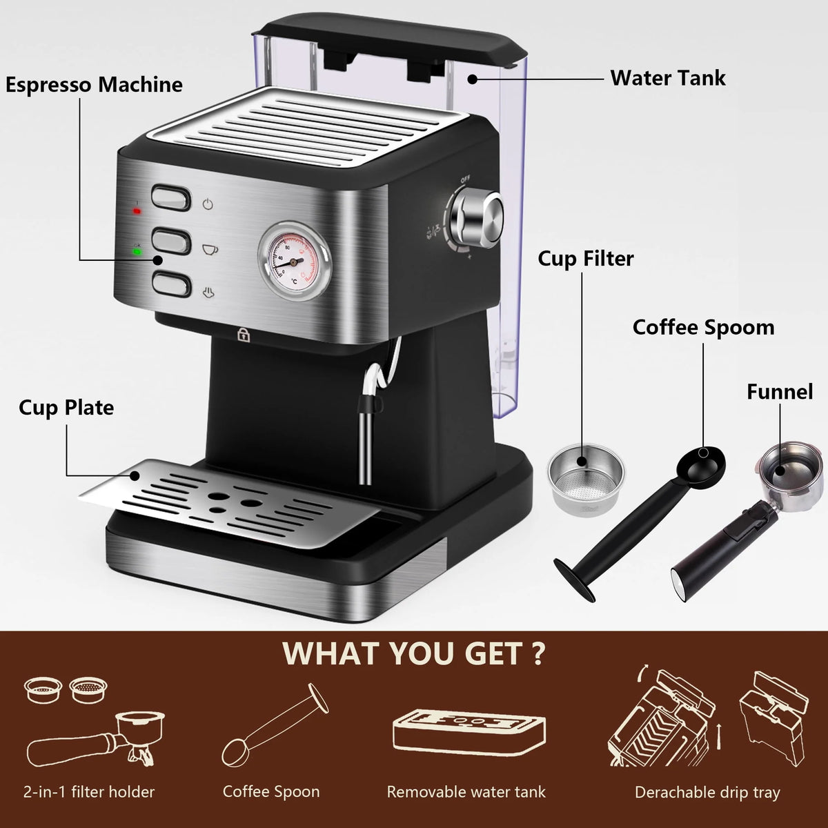 20 Bar Espresso Machine with Milk Frother K4873