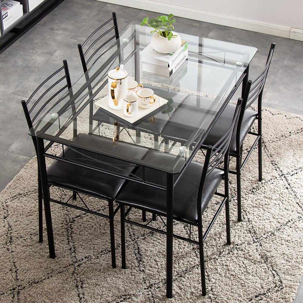 5 Piece Glass Dining Set with Metal Frame H539