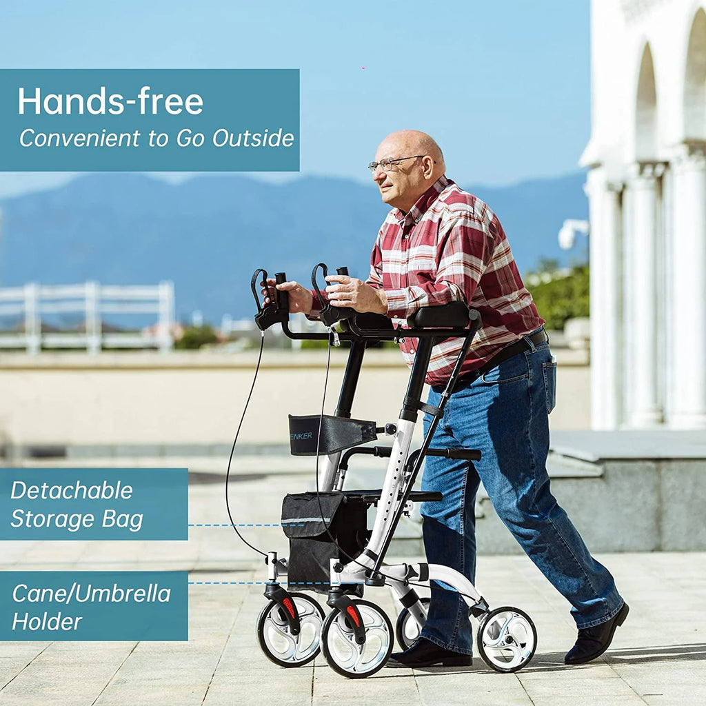 Upright Folding Rollator Walker with Seat, White E989