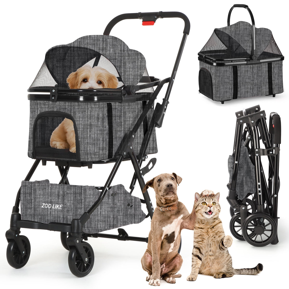 Foldable 4 Wheel Pet Stroller Q1566