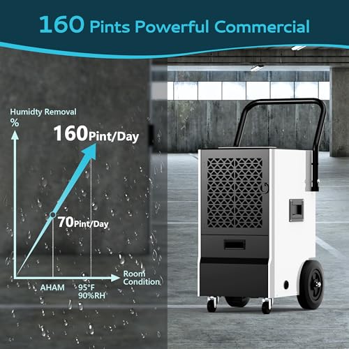160 Pints Commercial Dehumidifier with Drain Hose, Timer and 4 Wheels I50043
