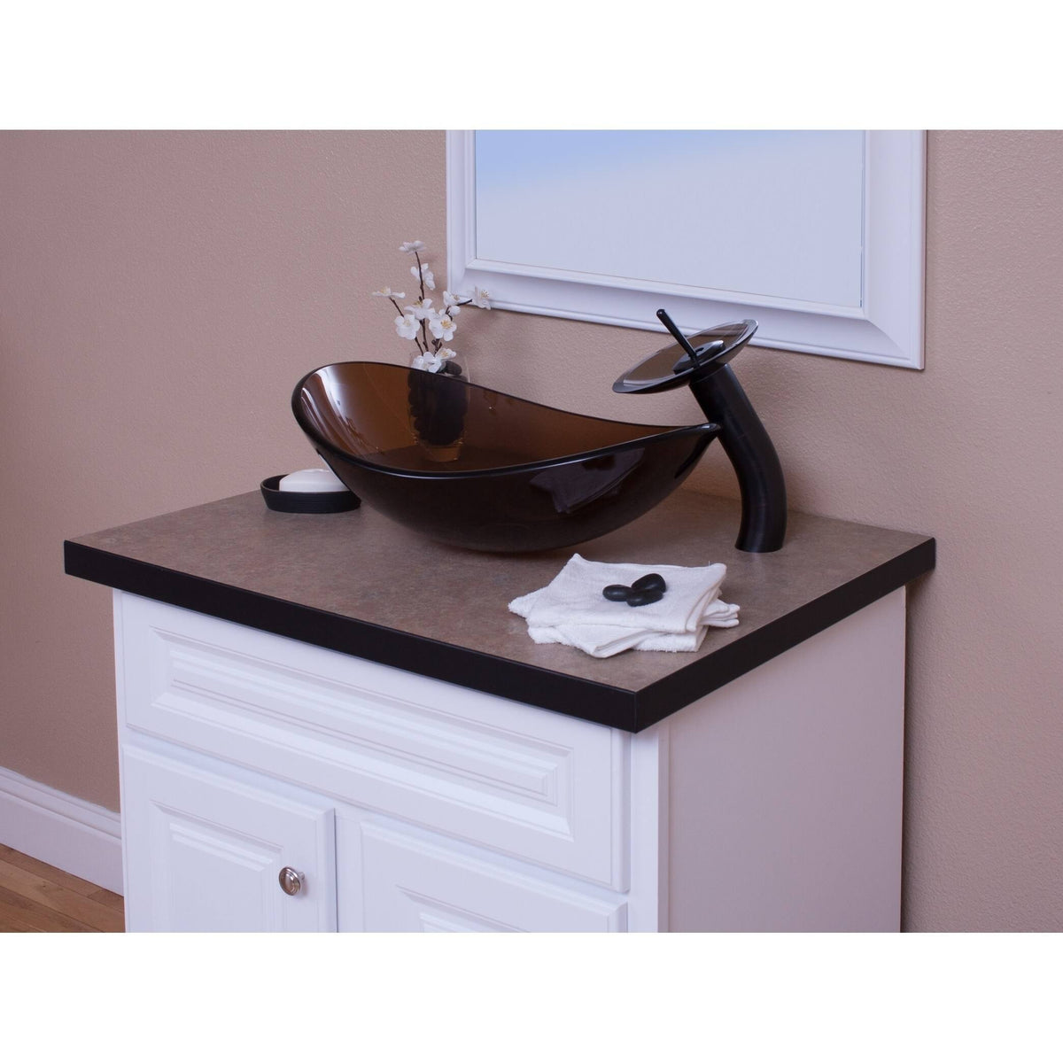 Oil Rubbed Bronze Vessel Faucet with Brown Glass X417704