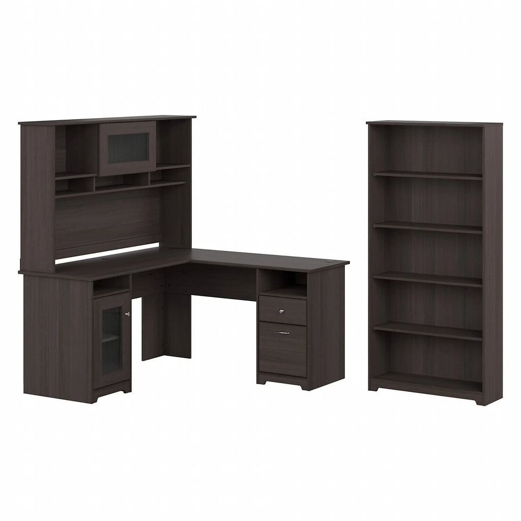 60W L Shaped Computer Desk with Hutch and 5 Shelf Bookcase K631