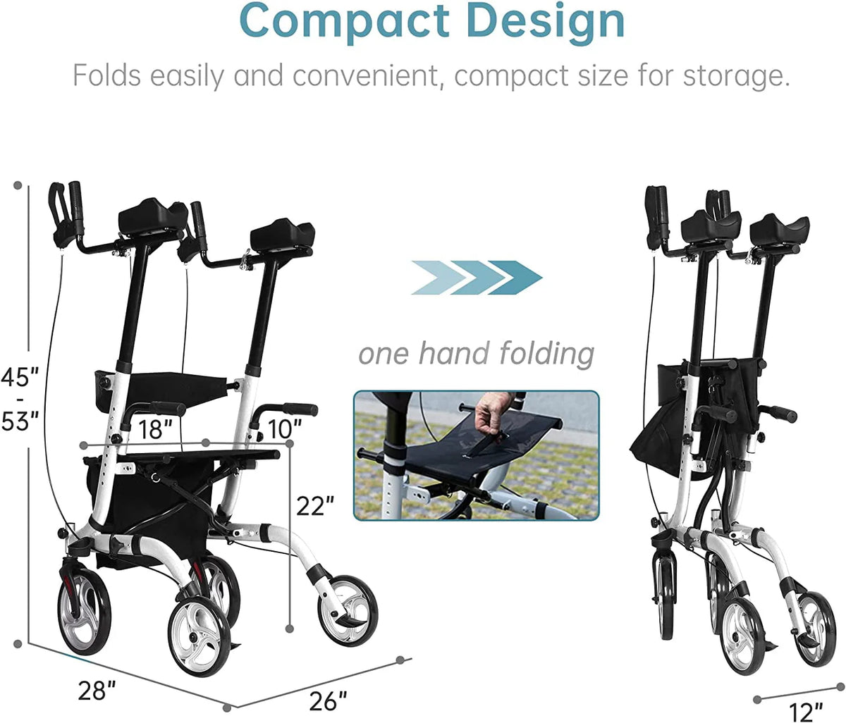 Upright Folding Rollator Walker with Seat, White E989