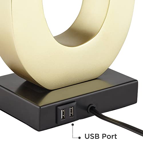 Set of 2 Gold Metal Table Lamps with USB Charging Port M2121