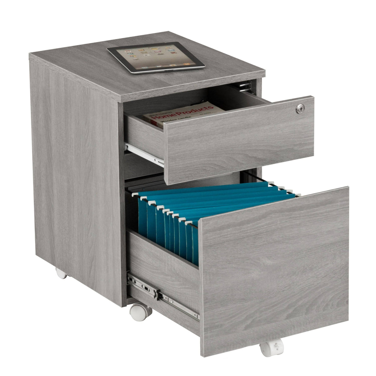 White Two Drawer Vertical Filing Cabinet with Lock L66440