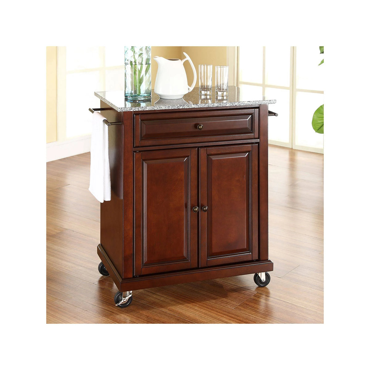 Solid Granite Top Portable Kitchen Cart/Island P572898