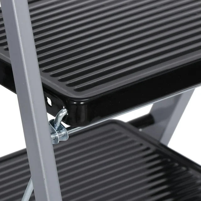 3 Step Folding Step Stool 330lbs Capacity Silver G58932
