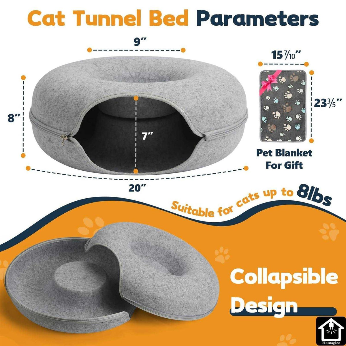 Cat Tunnel Bed with Pet Blanket X723036