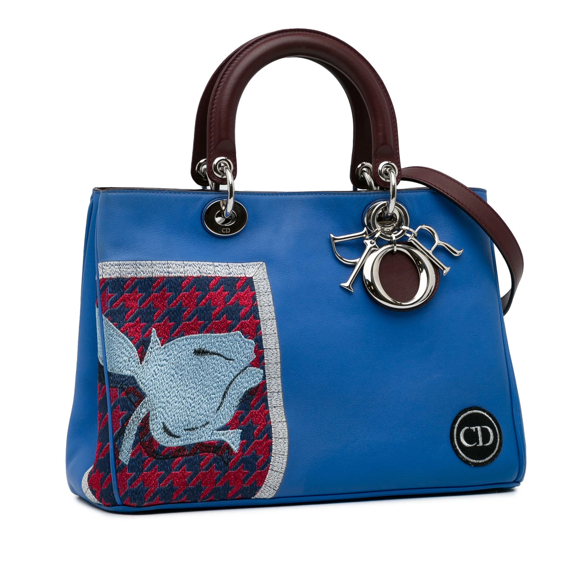 Pre-Owned Blue Embroidered Calf Leather Satchel V3694