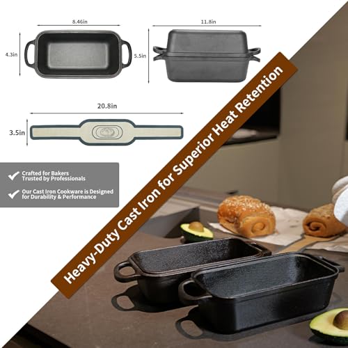 9x5-inch Cast Iron Bread Pan with Lid and 2 Bread Mats E542