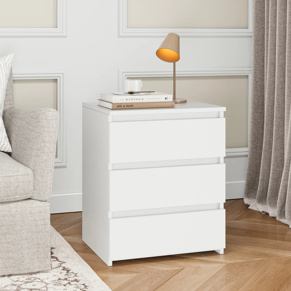 White 3 Drawer Wood Nightstand A838234