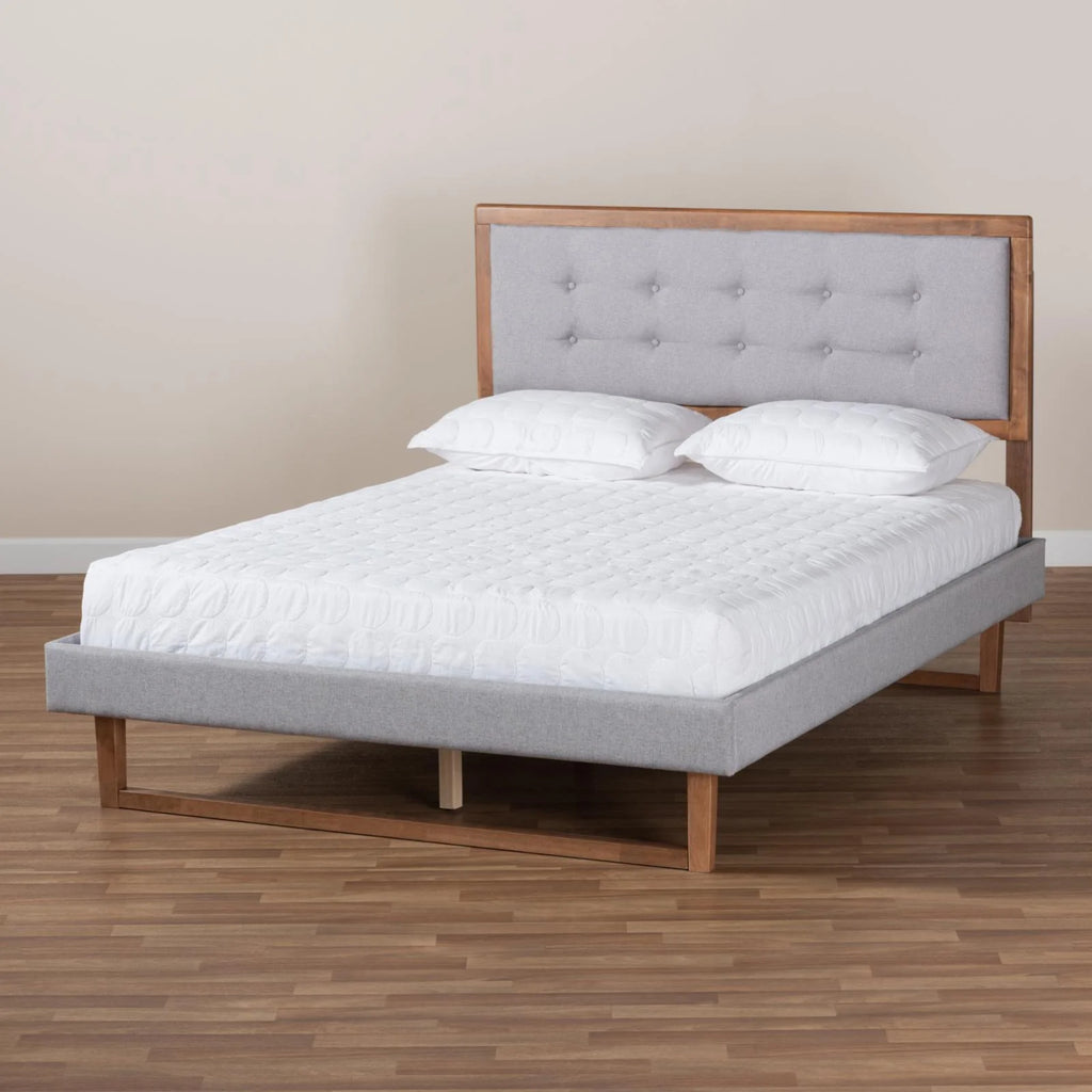 King Size Light Gray Upholstered Wood Platform Bed P32585