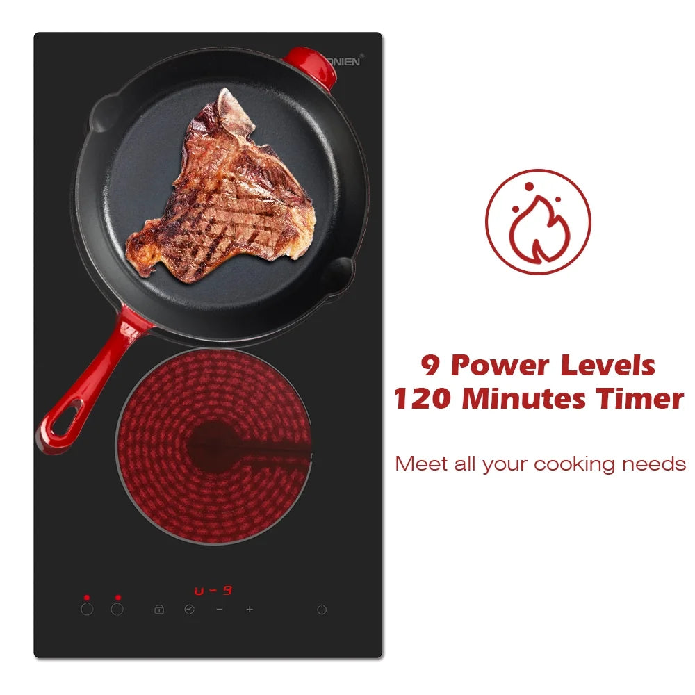 2 Burner Electric Cooktop, 12 Inch Ceramic Cooktop, 3000W R595824