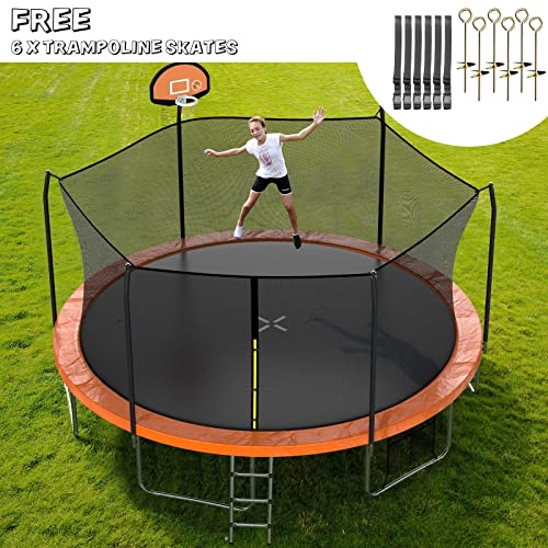 15 Ft Trampoline with Safety Enclosure Net and Basketball Hoop S8080