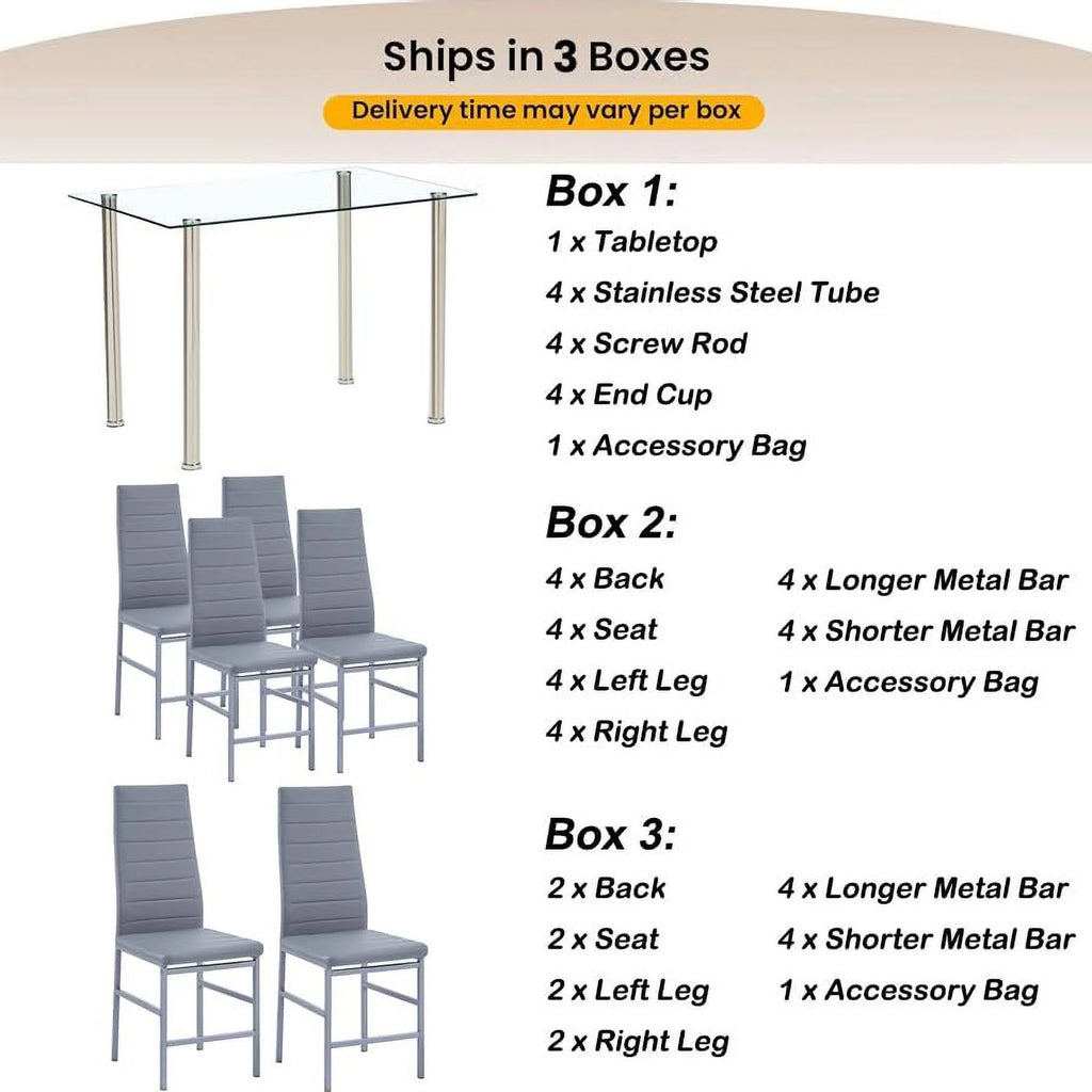 Glass Dining Table Set for 6 7 Piece Black Tempered Glass Table and Faux Leather Chairs U901728