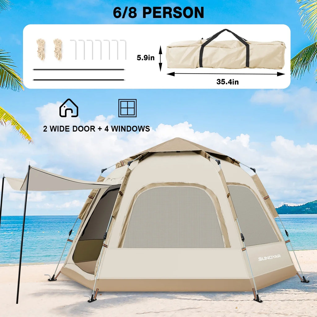 6-8 Person Waterproof Tent with Rain Fly and Carrying Bag D1968