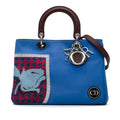 Pre-Owned Blue Embroidered Calf Leather Satchel V3694