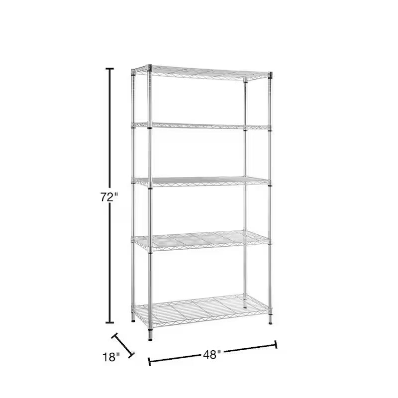 5-Tier Heavy Duty Steel Wire Shelving Unit in Chrome V1294