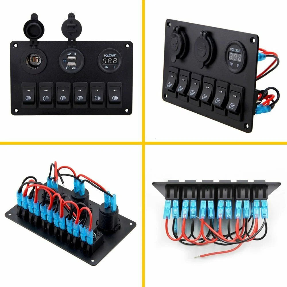Waterproof 6 Gang LED Rocker Switch Panel V31133