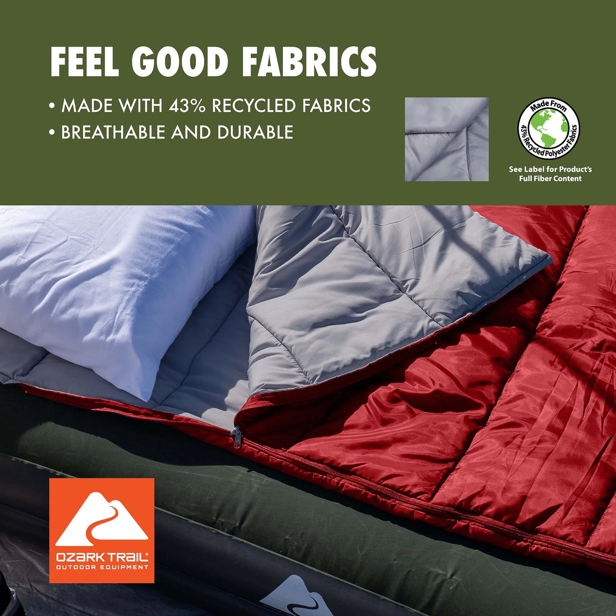 50-Degree Warm Weather Rectangular Sleeping Bag, Red, 33x75 B616724
